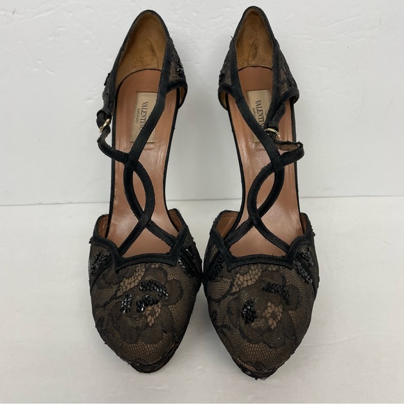Valentino Garavani Floral Lace Platform T-strap Pump Heels Size 40 EU 9 US - Picture 3 of 11